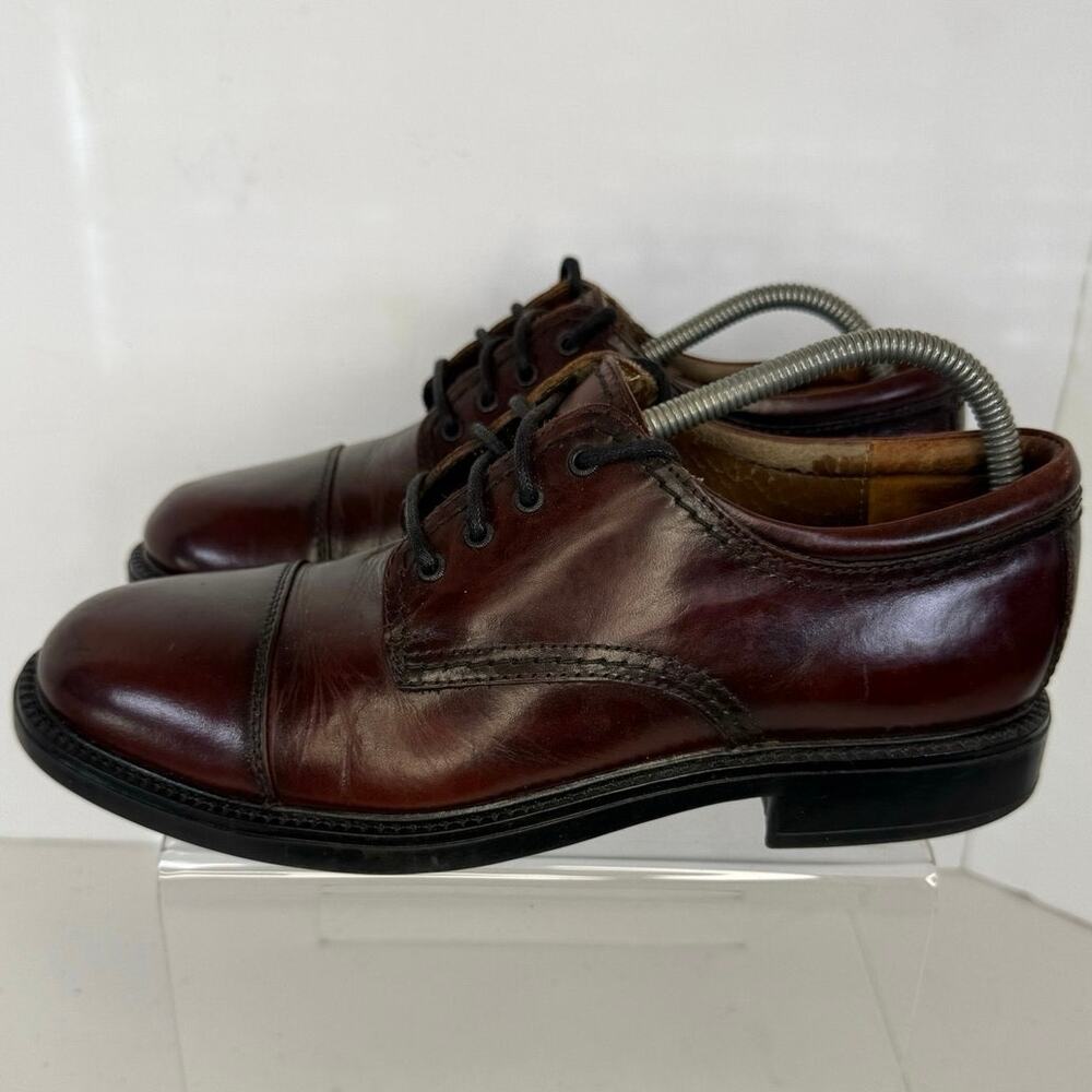 Dockers Mens 8.5M Burgundy Leather Cap Toe Oxford Dress Shoes Lace Up